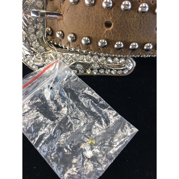 Nocona Western Belt with Buckle Beads Studs & Rhinestones Brown Size 24in NWT - Picture 7 of 13
